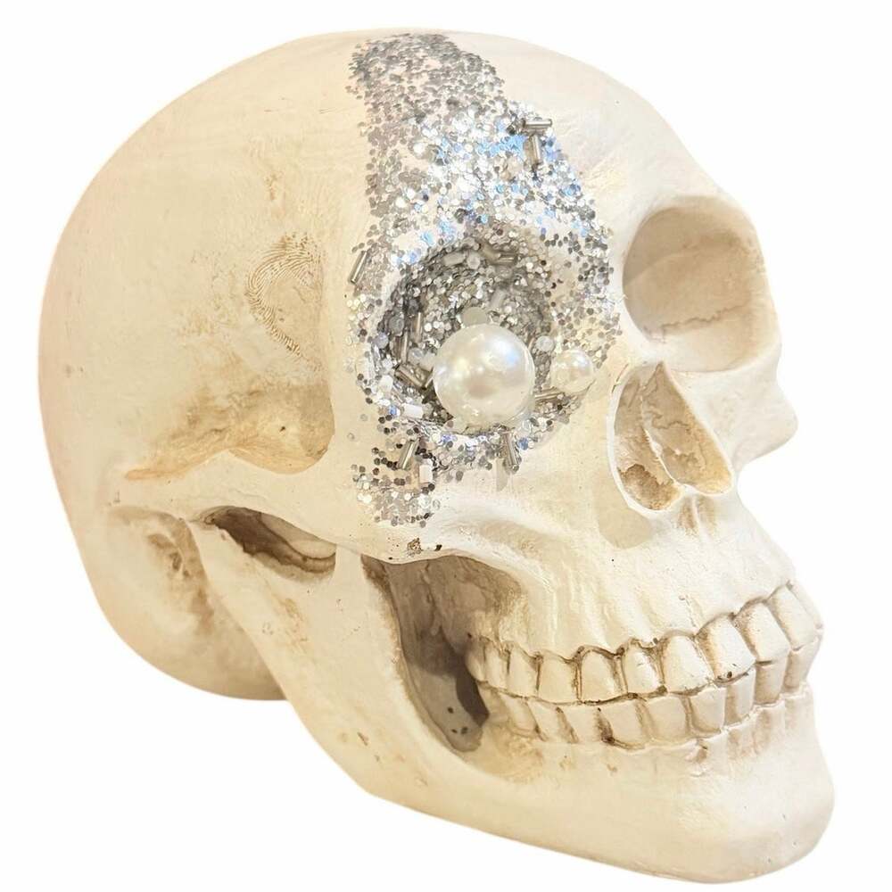 Halloween Gothic Bedazzled Pearl Lifesize Skull Skeleton Decor NWT
